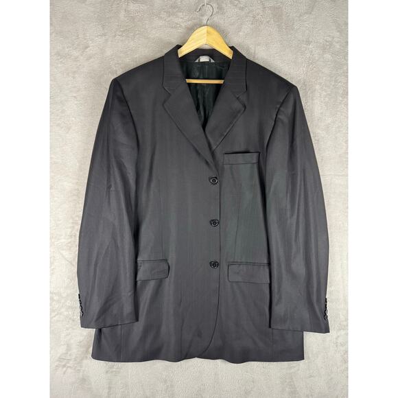 Arturo Calle Made in Italy 46L Long 38x30 Wool Two-Piece Suit Black Pinstriped - Picture 2 of 9